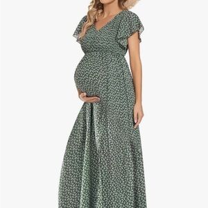 Elegant Green Maternity Dress